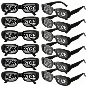 Graduation Glasses Set Includes 12 Small Plastic Frames and Class 2026 Crystal Stickers, Perfect for Graduation Party Supplies Photo Booth Props and Gifts