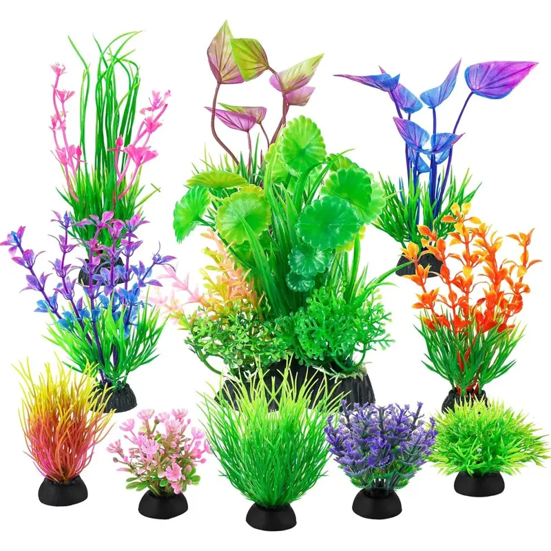 Fish Tank Decorations Aquarium Artificial Plastic Plants Decor Set Betta Goldfish Turtle Fish Tank Gr Accessories Small Aquarium Decorations Kit (11 s)