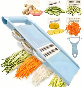 Vegetable Slicer - Kitchen Five in One Mandolin Slicer with Multi-Blade Potato Chips, Shredder & Peeler, Ideal for Small Blue Jobs - Utensils