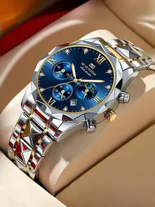 Fashion Men's Watch Luminous Waterproof Calendar Quartz Watch Stainless Steel Band Luxury Business Wristwatch for Daily Wear Gift