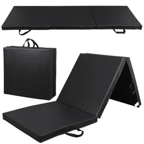 AnswerE Large Thick PU Leather Tri-Fold Exercise Mat - 6ft x 2ft x 2in Portable Padded Fitness Mat with Handle for Home Gym Yoga Floor Workout Training, Exercise Mat Thick