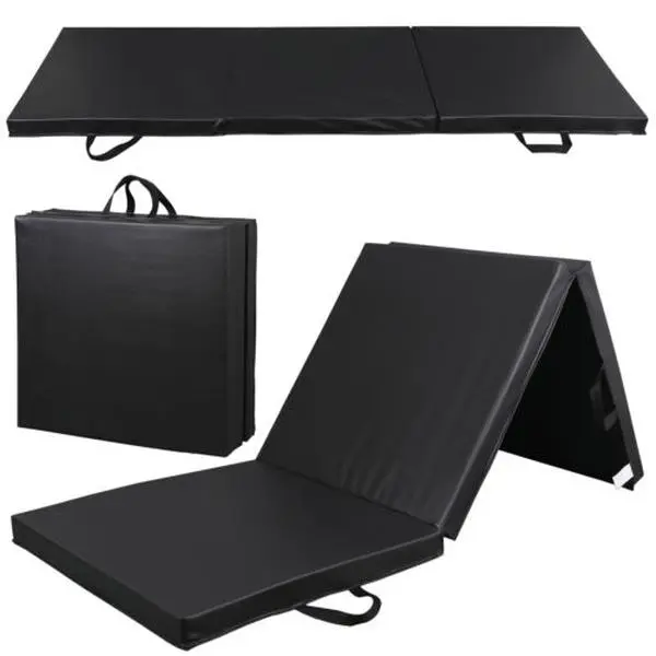 AnswerE Large Thick PU Leather Tri-Fold Exercise Mat - 6ft x 2ft x 2in Portable Padded Fitness Mat with Handle for Home Gym Yoga Floor Workout Training, Exercise Mat Thick