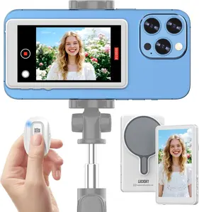 Magnetic Phone Vlog Selfie Monitor Screen - Back Camera Selfie Monitor - 1080P Display can Wirelessly Connect to Mobile Phones - Rear Camera Selfie Screen with Remote Controller(White)