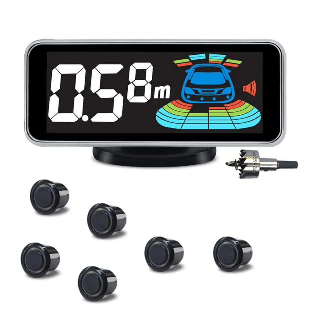 6 Parking Sensors kit Car Auto Vehicle Reverse Backup Radar System Distance Detection LCD Distance Display Sound Warning
