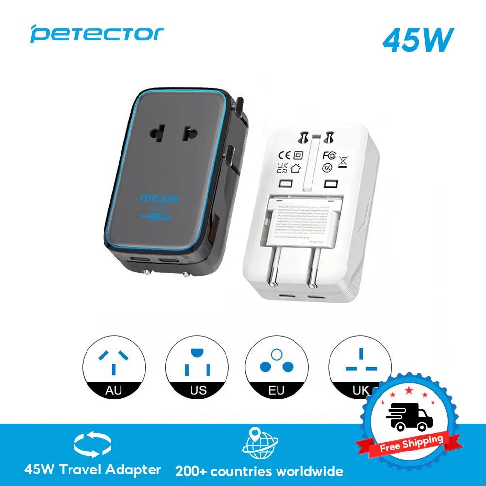 (2026 NEW) Universal Travel Adapter, Ultra-Thin 45W GaN International Plug Adapter with 2 USB-C, 1 USB-A and AC Outlet, Works in 200+ Countries, Not a Voltage Converter, for International Travel