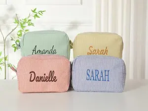 Monogrammed Seersucker Toiletry Bag: Custom Bridesmaid Makeup Bag