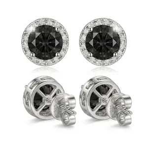 S925 Sterling Silver Earrings with Synthetic Moissanite — Unisex Round Studs: A Stylish, Versatile, and Exquisitely Crafted Jewelry Masterpiece — The Perfect Birthday Gift. 14k gold with color diamond men rerings(Black).mothers day gift ideas tiktokshopsp