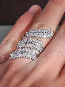 Fashion Leaf Design Artificial Zircon Ring, Statement Ring, Fashion Jewelry for Party, Daily Clothing Decor, Trendy All-match & Exquisite Jewelry for Birthday Gift