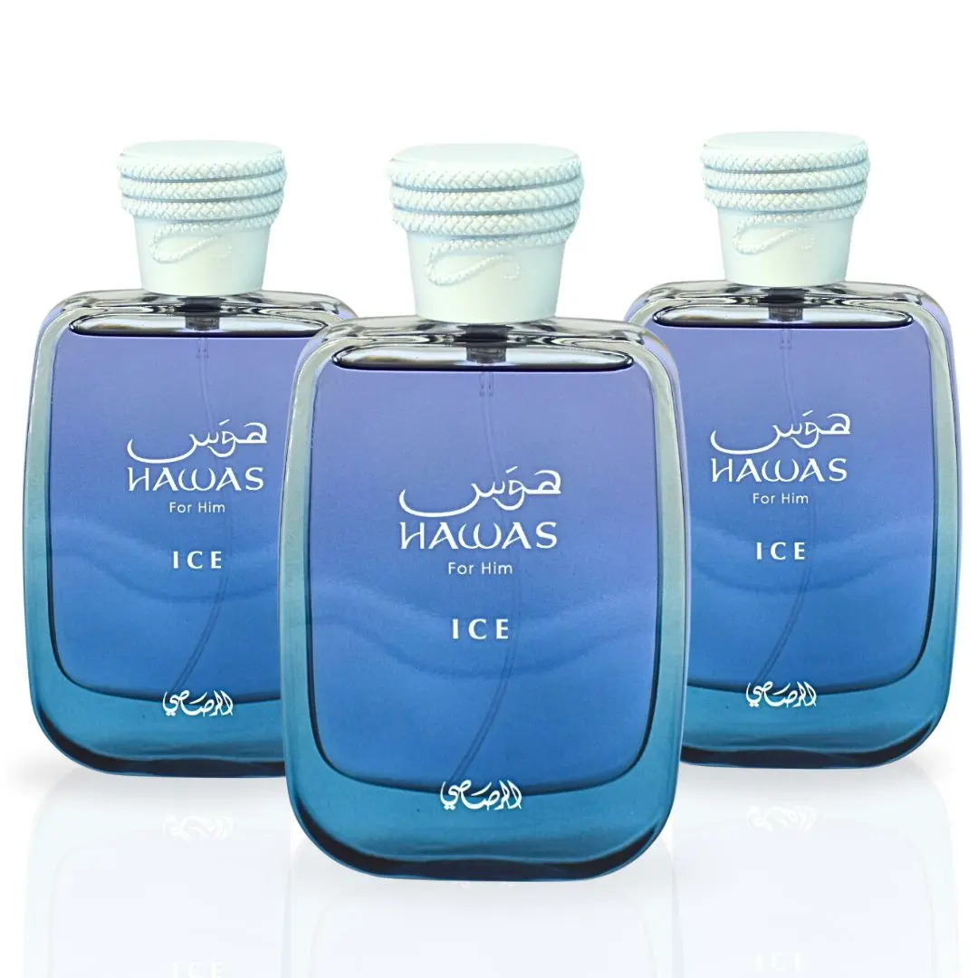 Hawas Ice EDP 100ML (3.4 OZ) By RASASI | Long Lasting, Exquisite, Luxurious, Arabian Scents. (PACK OF 3) Fragrance Perfume