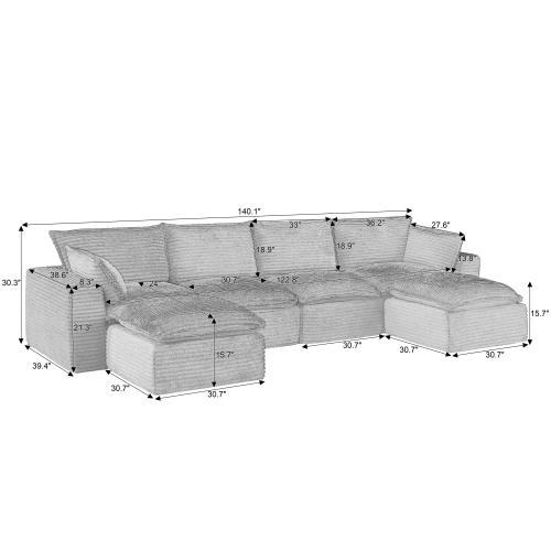 Niccae U-Shape Convertible Cloud Sectional Couch with Ottoman, Oversized Indoor Furniture for Living Rooms