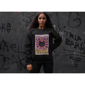 The Black Cat Tarot Sweatshirt, Gothic Cat Lover Hoodie, Mystical Tarot Sweater, Boho Aesthetic Jumper, Halloween Pullover, Unisex Heavy