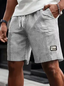 Men's Bottom Vertical Fine Stripe Fitted Casual Striped Shorts, Simple Vacation Style, Perfect for Beach Vacations & Summer Daily Wear