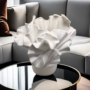 Classic Ceramic Flower Vase - Handcrafted Oval Decorative Bottle, PVC-Free, Hand Wash Only, Ideal for Christmas, Halloween, Easter, Hanukkah, Thanksgiving Decorations - Flower Theme Ceramic Centerpiece Ornaments White