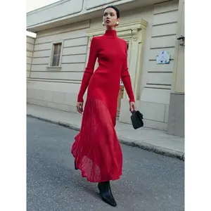 Mock Neck  Pleated Panel Sweater Dress