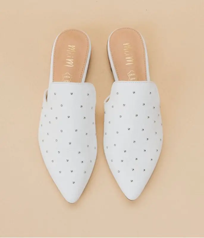 White Studded Mules
