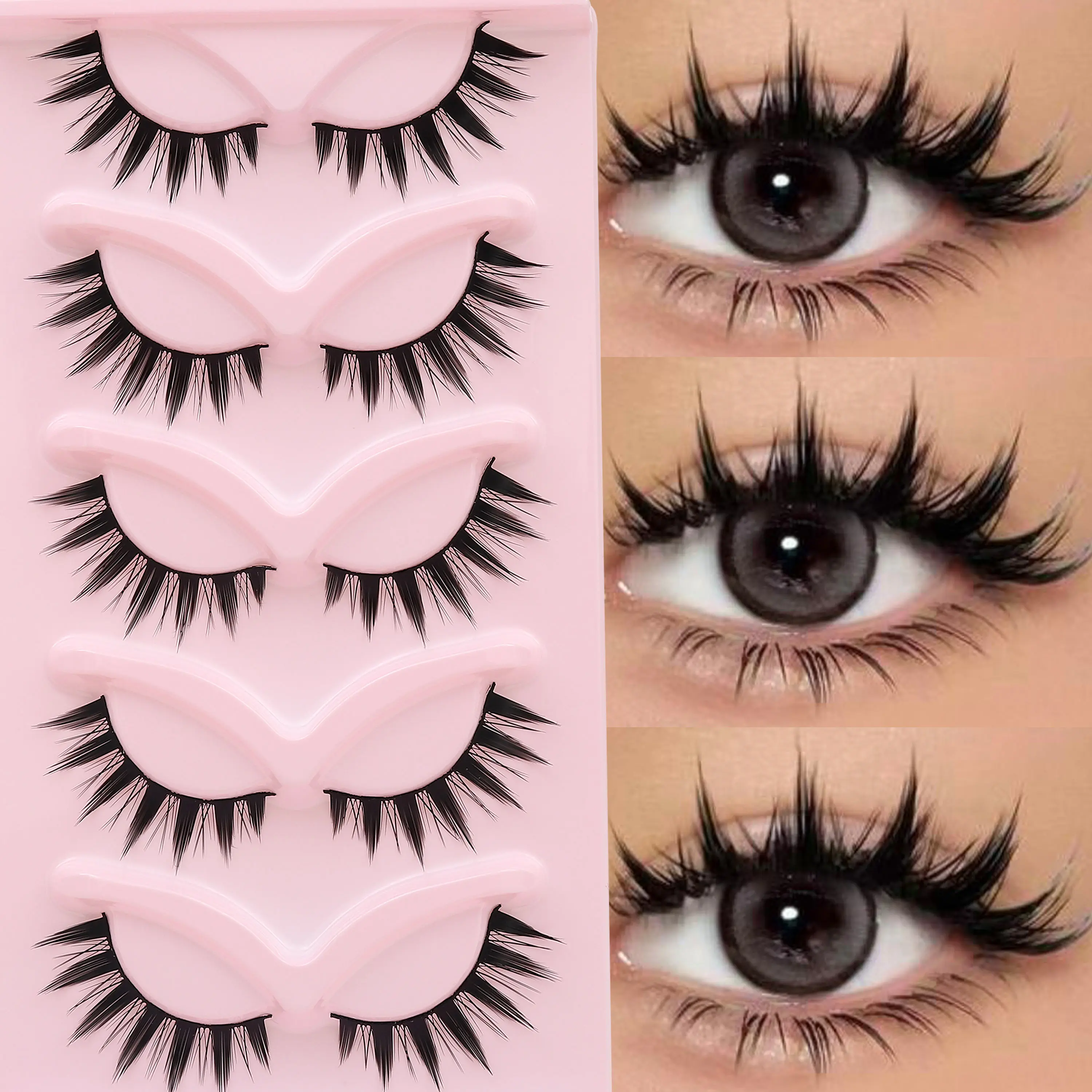 5-Pair Spiky Manga Lashes, Anime Cluster Lash Strips, Soft Dramatic Cartoon Cosmetic Makeup False Eyelashes, Lashes Strips