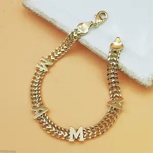 Personalized Letter Cuban Bracelet Gold-Tone Link Chain with Custom Initials Minimalist Everyday Jewelry for Women Men Gift