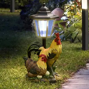Solar Powered Rooster Design Garden Light, Resin Animal Statue with Solar Light, Outdoor Decorative Light for Garden Patio Yard Lawn