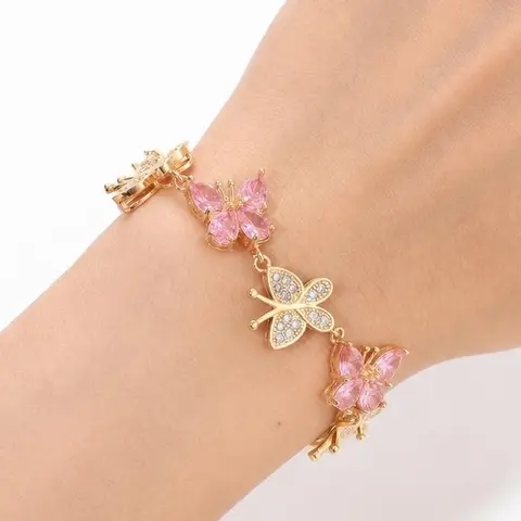 Loveden Women's 18k Gold-Plated Colorful Butterfly Design Charm Bracelet - Copper Core, Hypoallergenic, Silver Too, Daily Wear Jewelry for Women, Multicolored Bracelets & Bangles (Christmas, New Year Gifts)