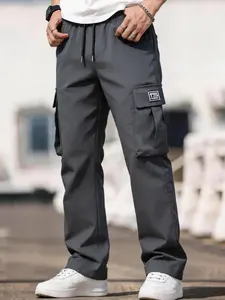 Men's Loose Fit Straight Leg Multi-Pocket Casual Pants, Lightweight Breathable Commuter Sports Long Pants, Comfortable Everyday Wear