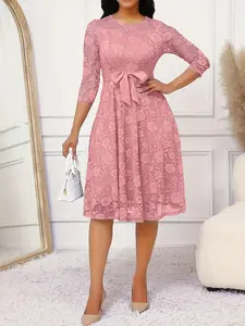 Spring Summer Lace Bow Waist Midi Dress, Elegant A-Line Gown, Flowy Skirt Design, Multi-Color Lace Long Dress, Ffhryy023