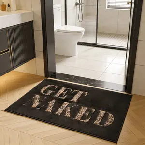 High-End Leopard Print Foot Mat, Fun Letter 'get Naked' Rectangular Rug, Soft Short Pile, Multi-Sizes for Living Room Bedroom
