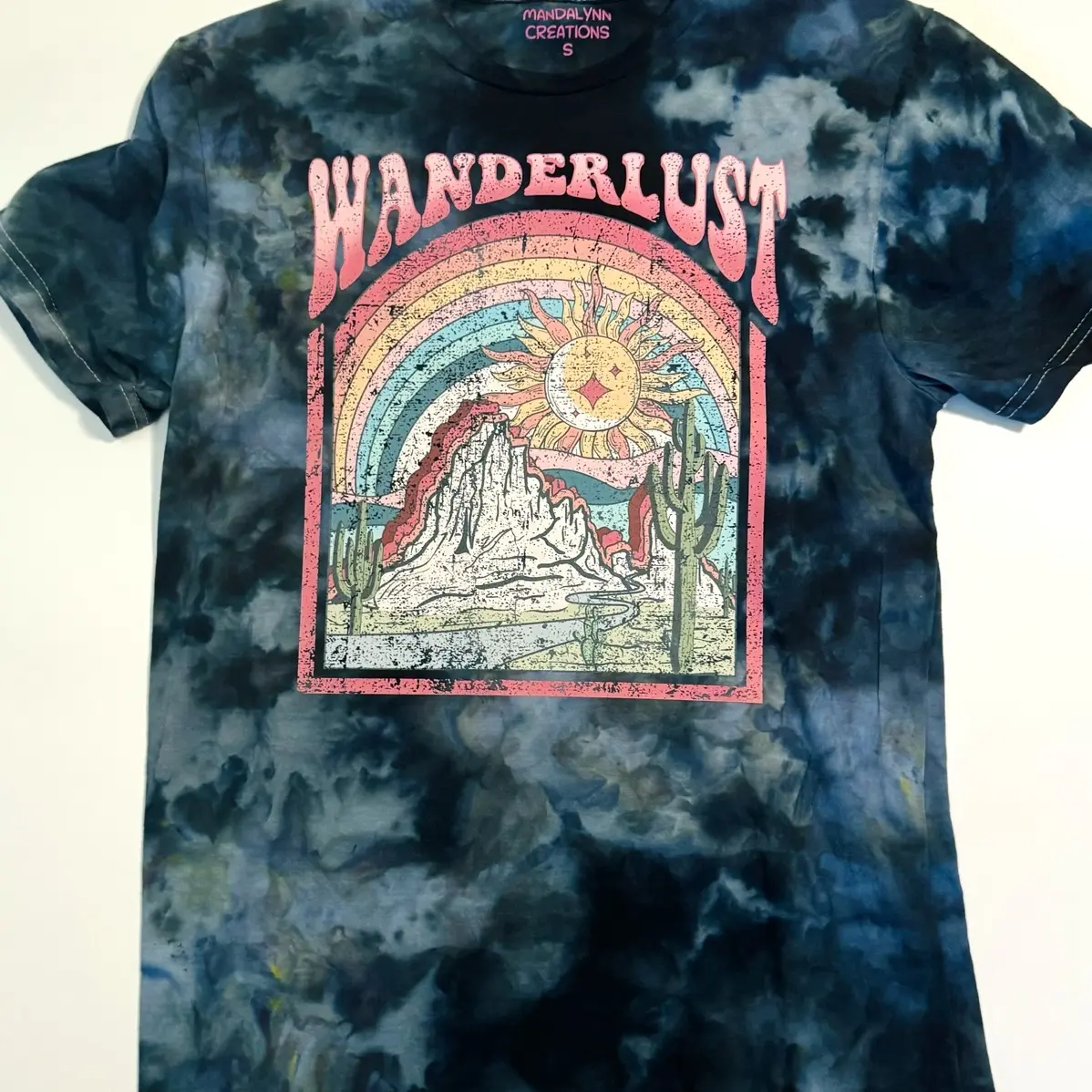 Wanderlust Blue Ice Dyed Shirt, hand dyed in studio, Unisex 100% cotton shirt