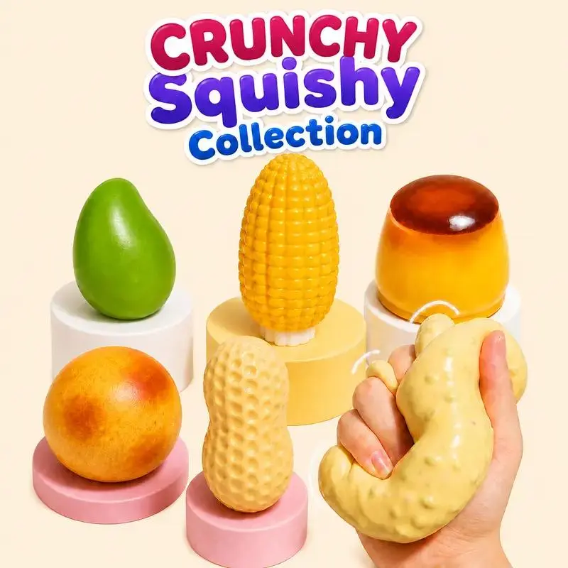 1‑PSingle-piece soft and crunchy ASMR sensory building block squishy toy, with various fruit and food shapes, portable fingertip stress-relief hand squishy toy