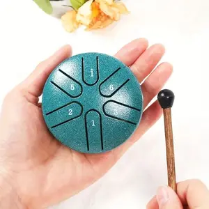 Rain Drum for Outside, 3 In Steel Tongue Drum Rain Chime, 6 Note Rain Drum Instrument for Outside, Rains Drums Chime Waterproof, Soothing Sound Steel Tongue Drum Mini Rain Drum with Drum Mallet for Yoga Meditation Camping (Green)