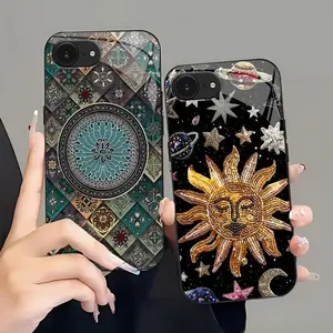 Boho Festival Aesthetic Case Celestial Sun Mandala Whimsigoth Glass Cover for iPhone 16e---975