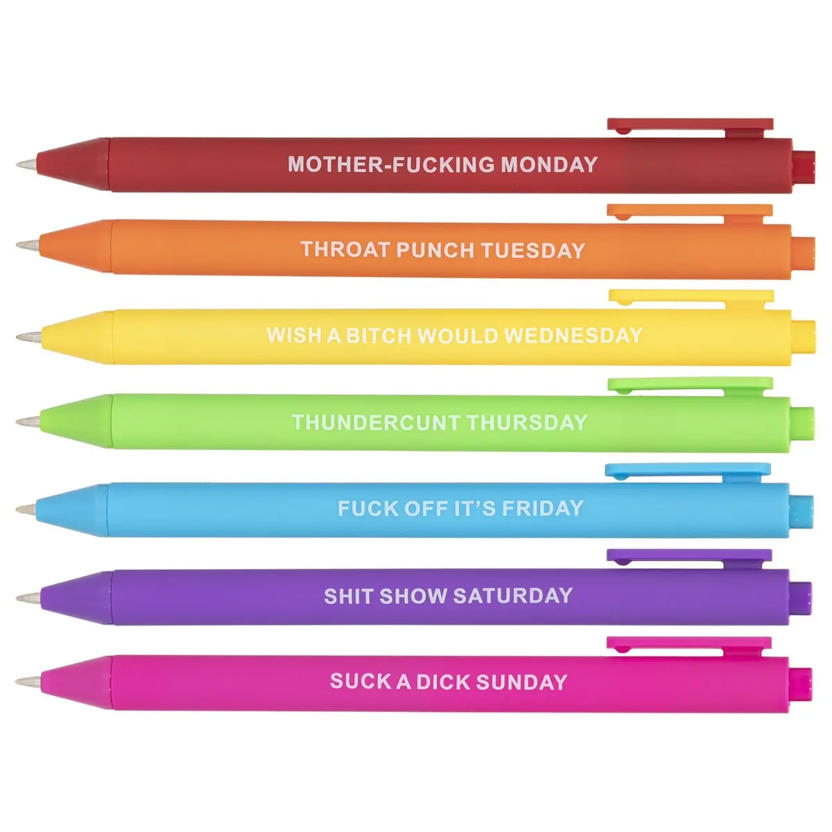 7pcs Curse Swear Word Negative Funny Passive Days of the Week Complaining Snarky Novelty Adult Office Pens Gift for Co-worker Colleague