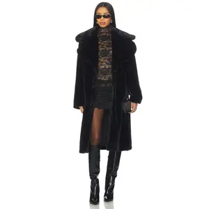 superdown Willow Faux Fur Long Coat in Black