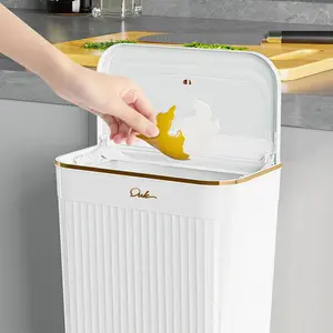 Wall-Mounted Flip-Top Trash Can, Large Capacity Paper Bin for Bathroom, Kitchen, Living Room, Bedroom, No Drilling Required, with Hooks and Adhesive Pads