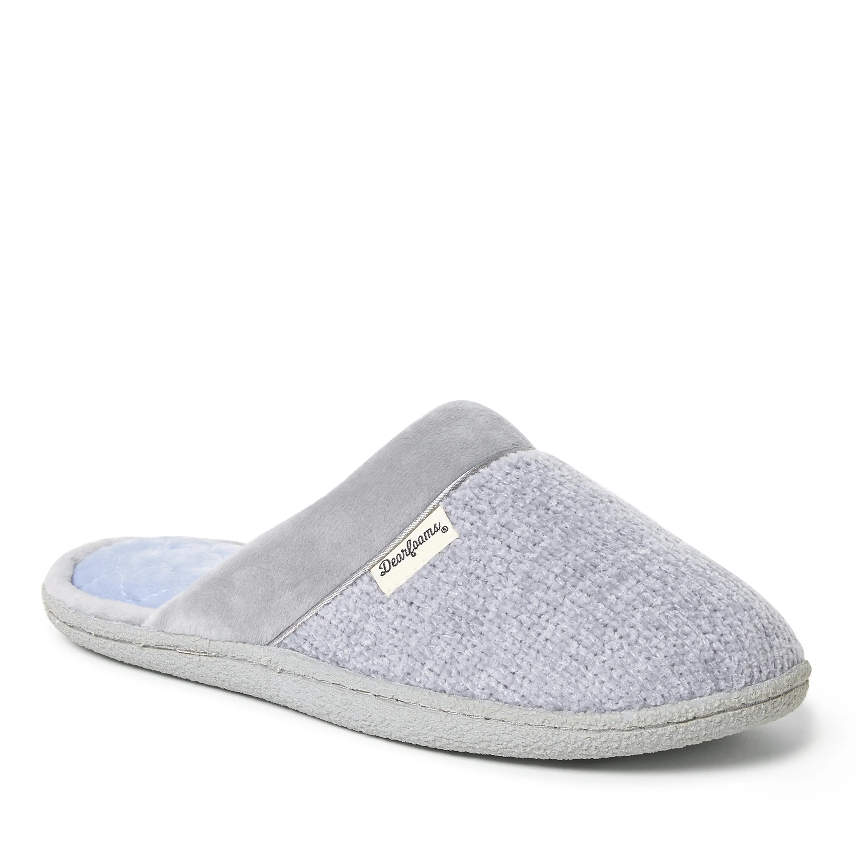 Dearfoams Women's Samantha Chenille Scuff Slide Shoe - Fuzzy Rubber Sole House Slippers for Women, Footwear, Fuzzy House Slippers