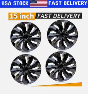 15" Set of 4 Black Wheel Covers Snap On Full Hub Caps fit R15 Tire & Steel Rim
