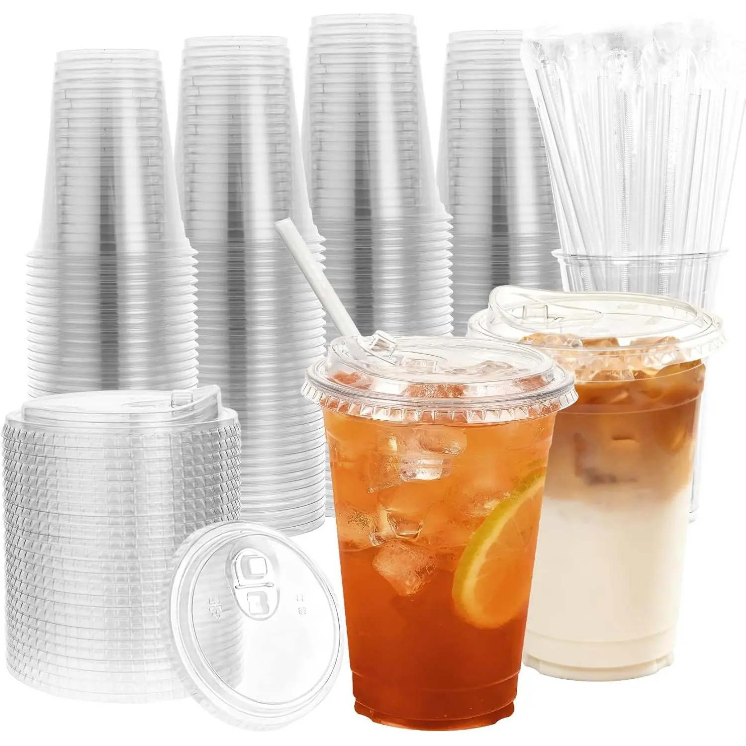 Goodluck 16oz Stackable Disposable Durable Plastic Cups Set - 100-Pack,  BPA-Free, Food-Grade Plastic, Straws/