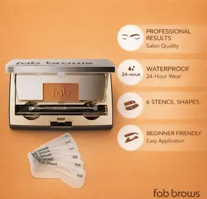 Eyebrow Stencil Kit with Powder & Brush | Fab Brows Duo | 2-Year Supply | 6 Shape Stencils | Smudge-Proof 24H Brow Makeup
