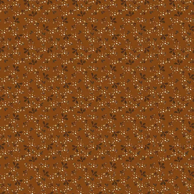 Fabric Stof Brown Leaves The Sweetest Embrace by the Quarter Yard 4514-547