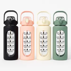 64oz Glass Water Bottle with Straw – BPA Free, Leakproof, Reusable Large Motivational Jug for Gym, Office & Outdoor