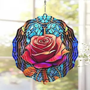 1 PC 8in/12in 3D Spring And Summer Red Rose Rotating Wind Chime Pendant, 360-Degree Rotating Stainless Steel Wind Chime. Suitable For Garden Porch Window Living Room Decoration, Holiday Gift Birthday Gift For Relatives, Friends And Colleagues