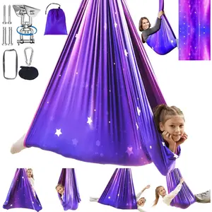Sensory Swing for  Indoor & Outdoor Double Layer  Cuddle Hammock Chair with 360 Swivel Hanger Kit Adjustable Swing for  and Adult with Aspergers   (Galaxy Purple)