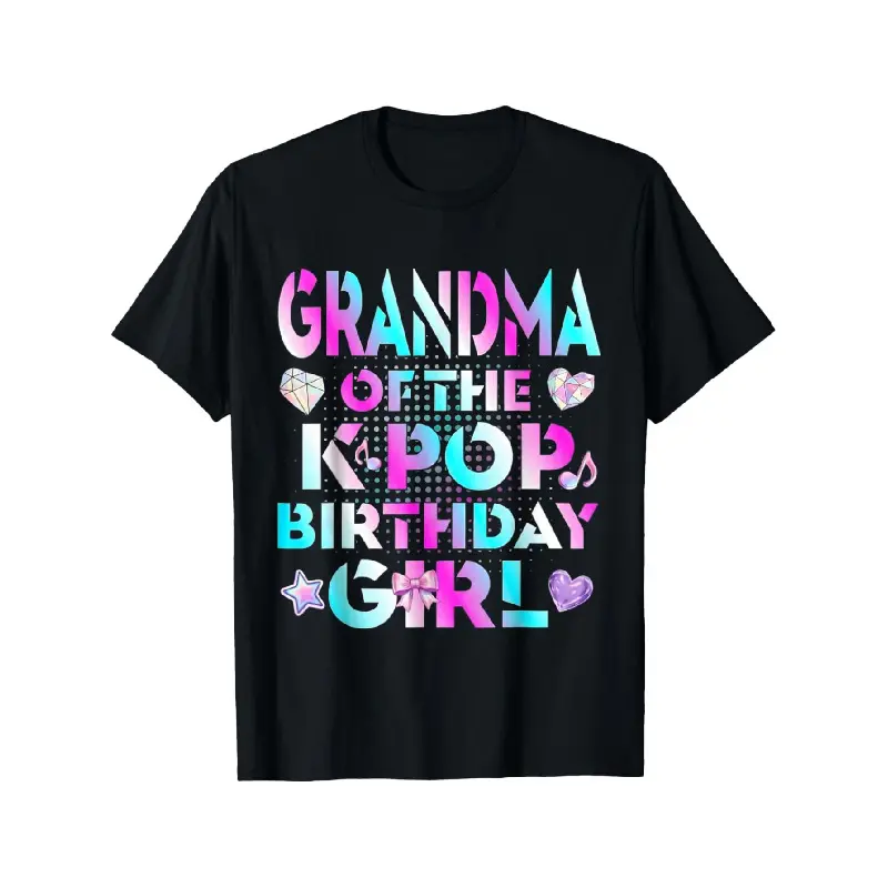 Men's Grandma Birthday Kpop Family Matching Party Short-Sleeve Tee, Round Neck, Casual Wear, Vintage Geometric Pattern, Regular Fit, Slight Stretch Fabric, Ideal for Adults