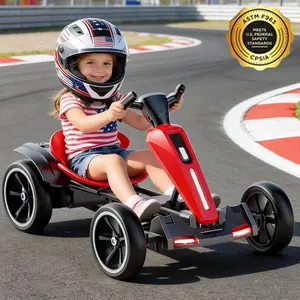 12V electric Kids Pedal Go Kart, Folder Go Kart, Outdoor Ride on Toy with Adjustable Seat, 4 Non-Slip EVA Wheels for Boys and Girls Aged 3-6 Years Old, Red