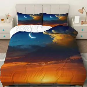 3PCS Duvet Cover Set, 1 Duvet+2 Pillowcases(Without filler), Sunset Moon Cloud Sky Twilight theme, Christmas bedding set, Sunset Twilight Bedding Scenery Artistic Suitable for decoration Bedroom Hotel Guest Room Dormitory