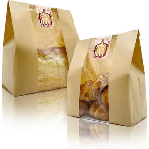 16x10x5 inch  Paper Bread Bags for Homemade Bread with Window & Sticker for XL Sourdough Bread, Supersized Bread Loaf, Baked Goods, Packaging for Gifting-Brown  50 count