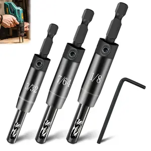 Upgraded Self-Centering Hinge Drill Bit Set, VIX Bit Self Centering Drill Bit CC2430 3/32", 7/64", 9/64", 1/4 Inch Hex Shank for  Cabinet & Door Installation, Drilling  Holes
