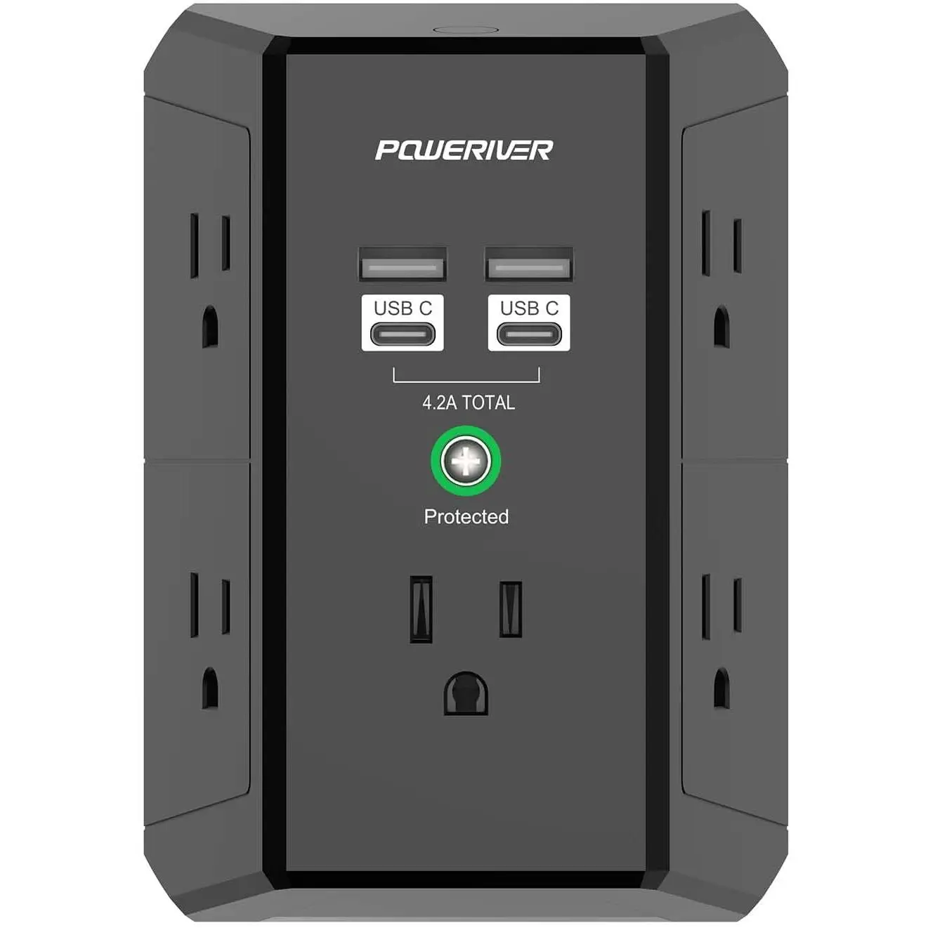 Multi Outlet Extender Surge Protector - POWERIVER Multi Plug Wall Outlet with 5 AC Outlets and 4 USB Ports(2USB C), 1680 Joules, Outlet Splitter for Home School Office, ETL, Black