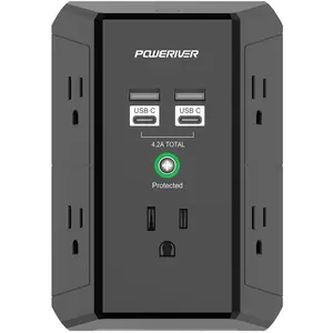 Multi Outlet Extender Surge Protector - POWERIVER Multi Plug Wall Outlet with 5 AC Outlets and 4 USB Ports(2USB C), 1680 Joules, Outlet Splitter for Home School Office, ETL, Black