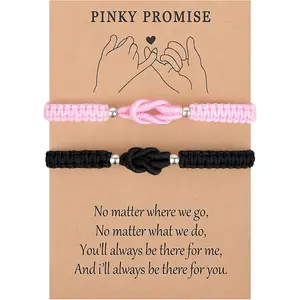 2 count Matching Couple Bracelets, Love Knot Bracelets for Couples, Long Distance Relationship Gifts for Girlfriend Boyfriend Friendship Relationship Christmas Anniversary( Black)