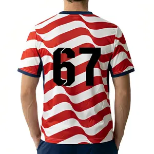 Red White Striped Soccer Jersey with Number 67 Back Print